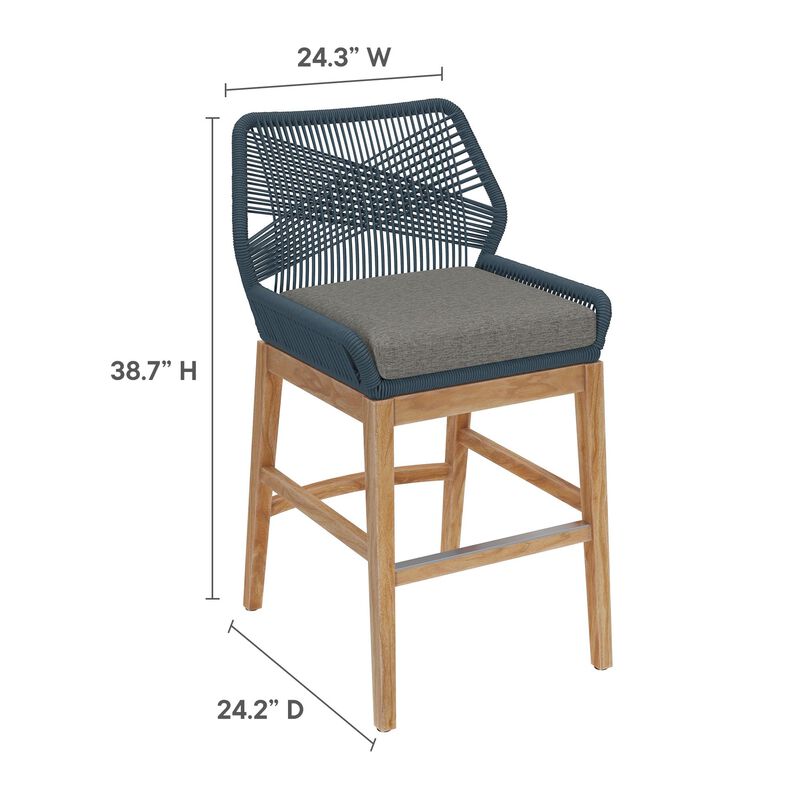 Modway Wellspring Outdoor Patio Teak Wood Counter Stool in Light Gray Greige - 24 Inch Patio Counter Height Stool with Cushion, Woven Seat and Teak Wood Legs image number 2