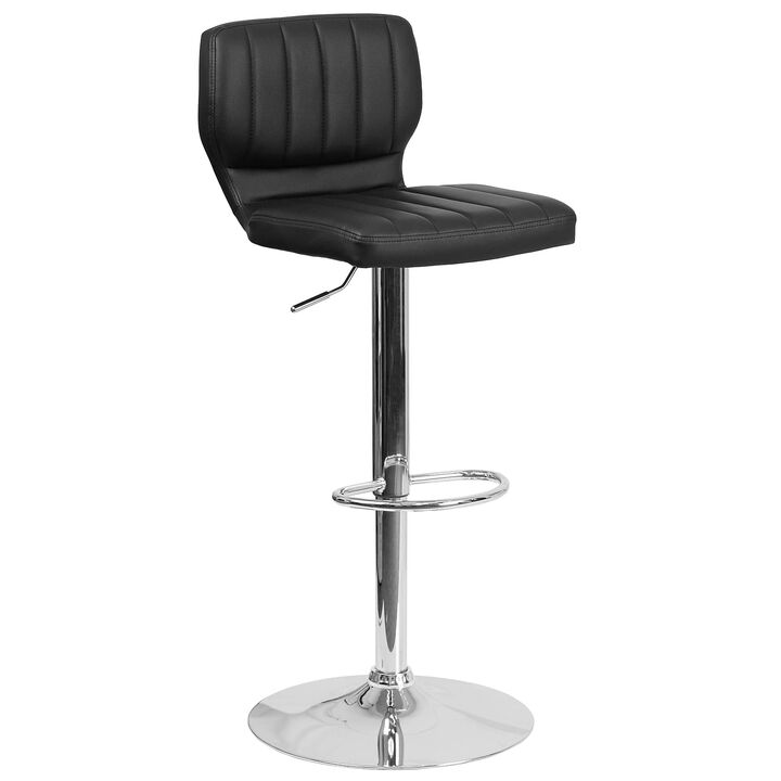 Flash Furniture Contemporary Black Vinyl Adjustable Height Barstool with Vertical Stitch Back and Chrome Base