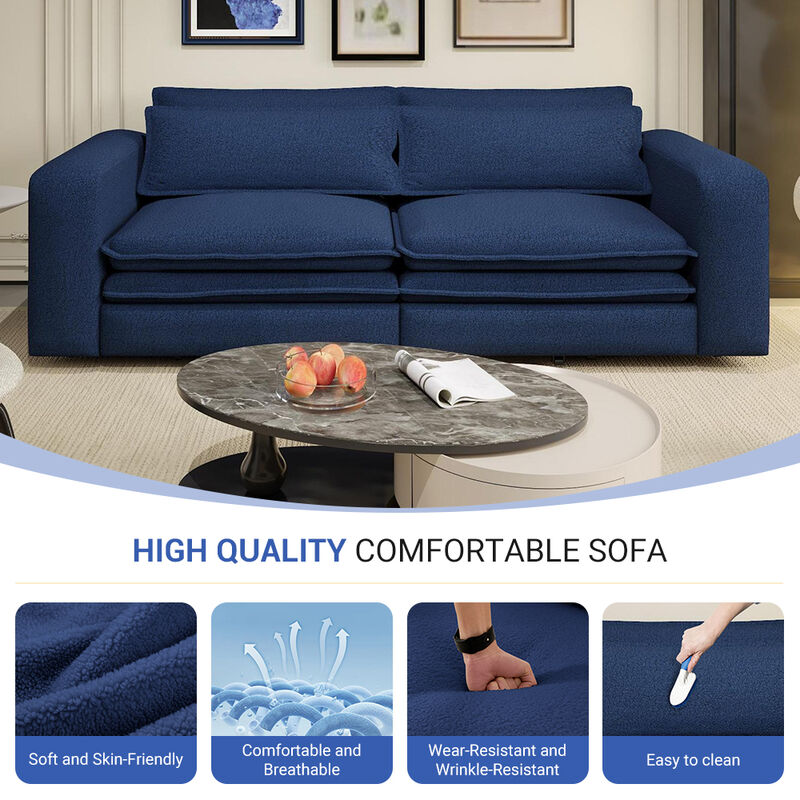 Whisen 93" King Size Sleeper Sofa, 3-Seat Teddy Fabric Convertible Couch with 2 Lumbar Pillows image number 6