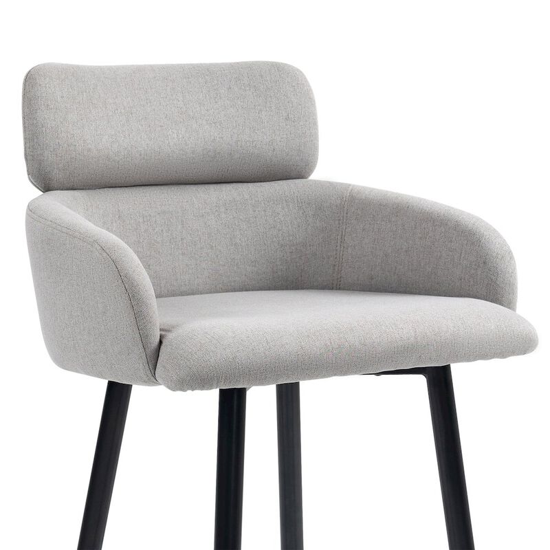 Glamour Home Set of 2 Barker Gray Fabric Tufted Bar Stool with Black Iron Legs