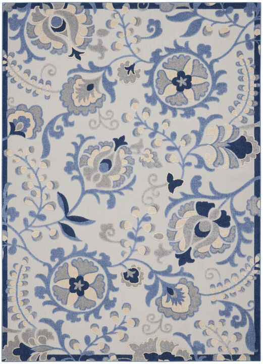 HomeRoots 7' X 10' Blue Gray And Navy Blue Floral Indoor Outdoor Area Rug