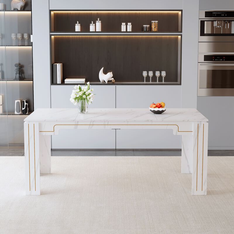 Whisen Dining Table with Groove Legs, MDF Space-Saving for Kitchen Living Room image number 2
