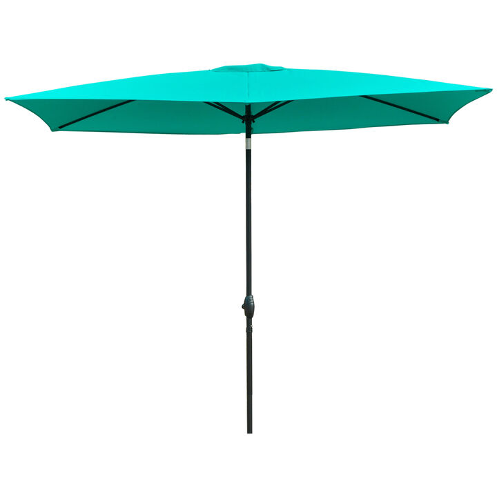 Outsunny 6.5' x 10' Rectangular Market Umbrella, Patio Outdoor Table Umbrella with Crank and Push Button Tilt, Teal
