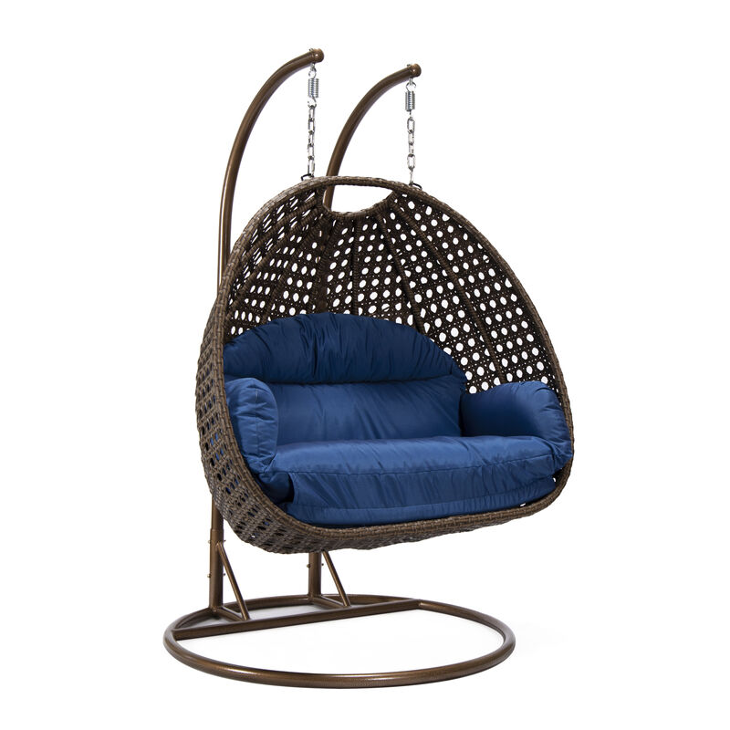 LeisureMod Mendoza Modern Wicker Hanging 2 person Egg Swing Chair Removable Cushion