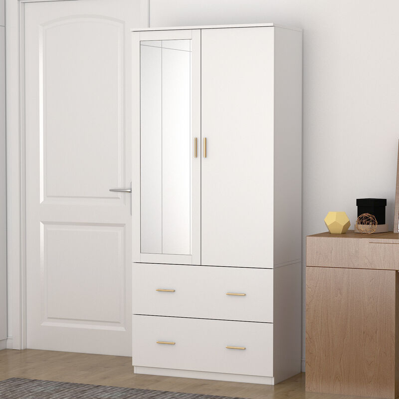 FUFU&GAGA Wardrobe with Full-Length Mirror, PB Particleboard & Paper Laminate (31.5" W x 72" H x 18.9" D)