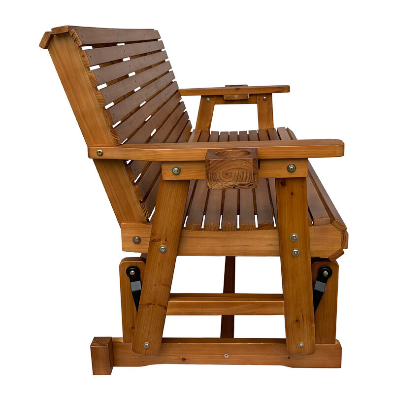 Wooden Patio Glider Bench with Cup Holders, High Roll Back and Deep Contoured Seat, Heavy Duty 800 Lb for Outdoor Porch Garden (3-Person) image number 8