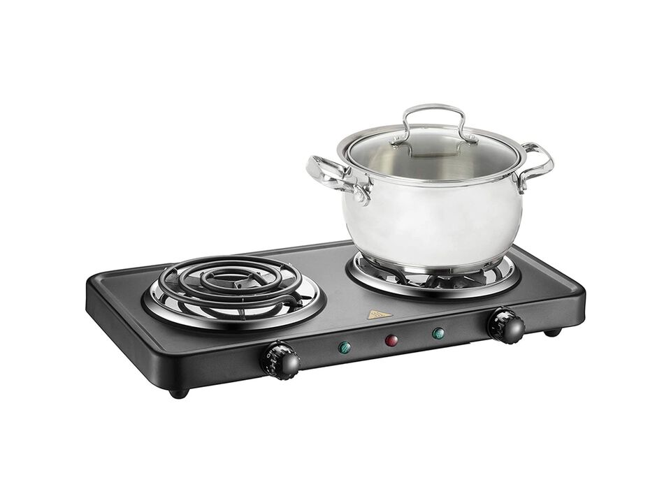 Salton - Dual Coil Portable Electric Cooktop, Temperature Control, Black
