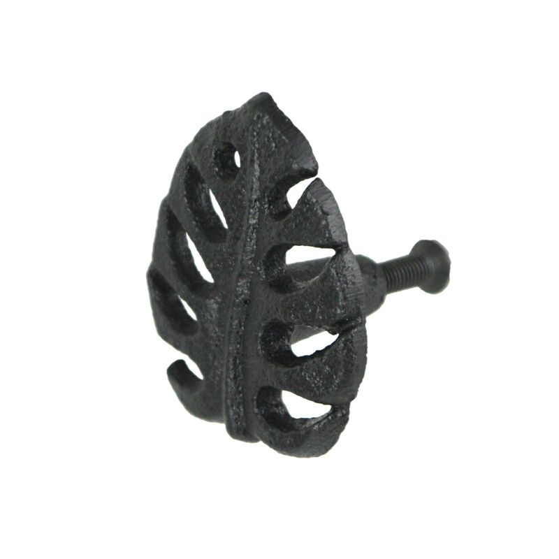 Set of 6 Black Cast Iron Monstera Leaf Drawer Pulls: Decorative Cabinet Knobs Bringing Tropical Elegance to Your Home - Simple Installation - 2 Inches High image number 0