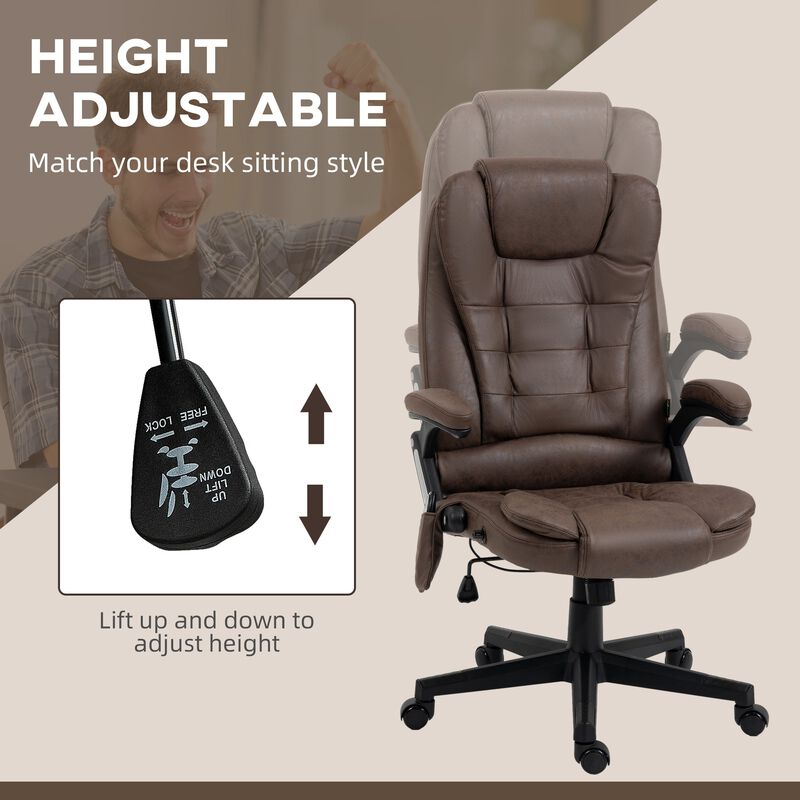 Heated Vibrating Office Chair: Linen, High Back, Coffee Color