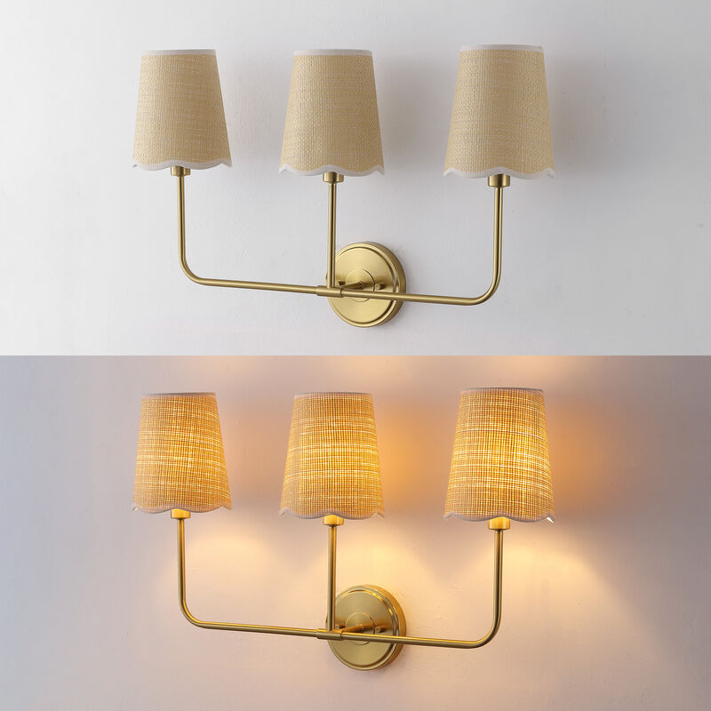 Lila Traditional Coastal Scalloped Fabric Shade/Metal LED Vanity Light