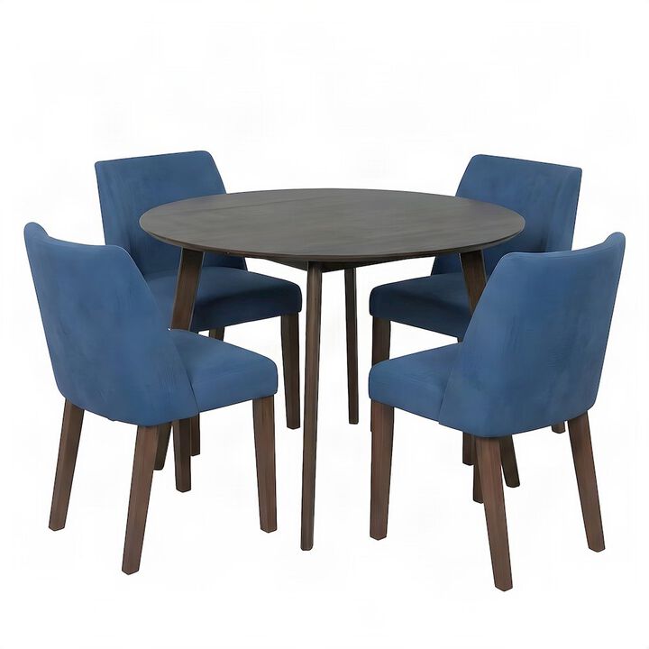 Elegant Round Dining Room Table and Chairs Set for 4 &ndash; Blue/Brown