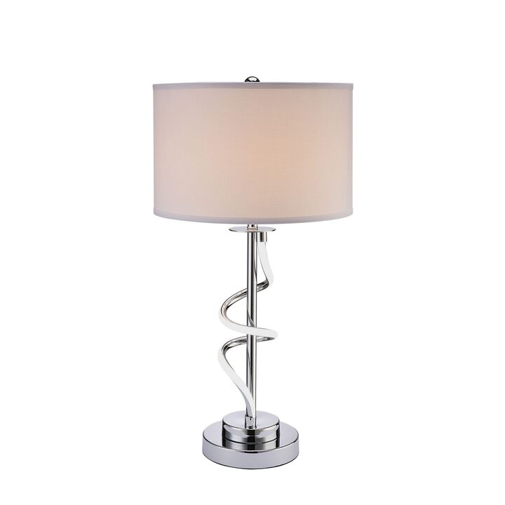 Jame 29 Inch Table Lamp, Drum Fabric Shade, Accent Round Chrome Base-Benzara