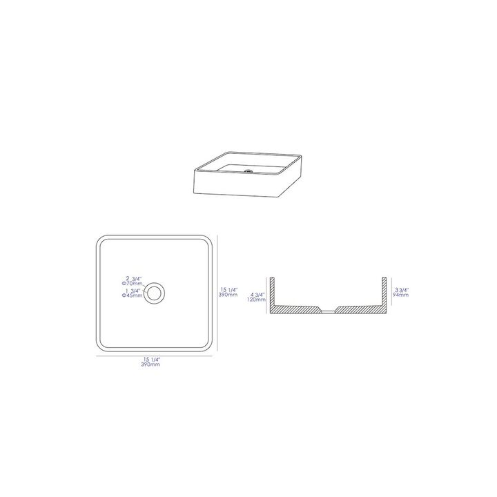 ALFI brand 16 Solid Concrete Chiseled Style Square Above Mount Vessel Sink