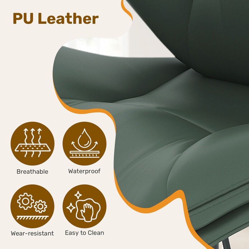 Modern Ergonomic PU Leather Bar Stools, Adjustable Counter Height Stools with Double-Layer Cushion, Steady Stainless Steel Frame Rustic Kitchen Island Chairs for Outdoor image number 2