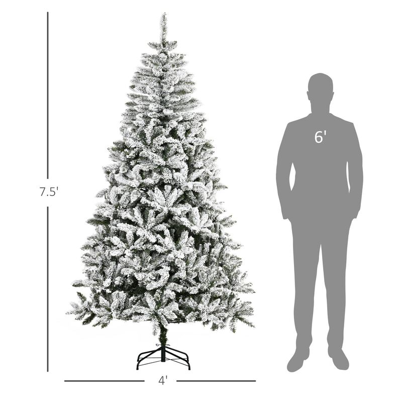 7.5 ft Tall Unlit Snow Flocked Pine Artificial Christmas Tree with Realistic Branches