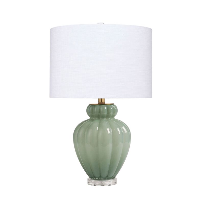 Aggy Accent Table Lamp, White Linen Shade, Green Glass Base 23 Inch