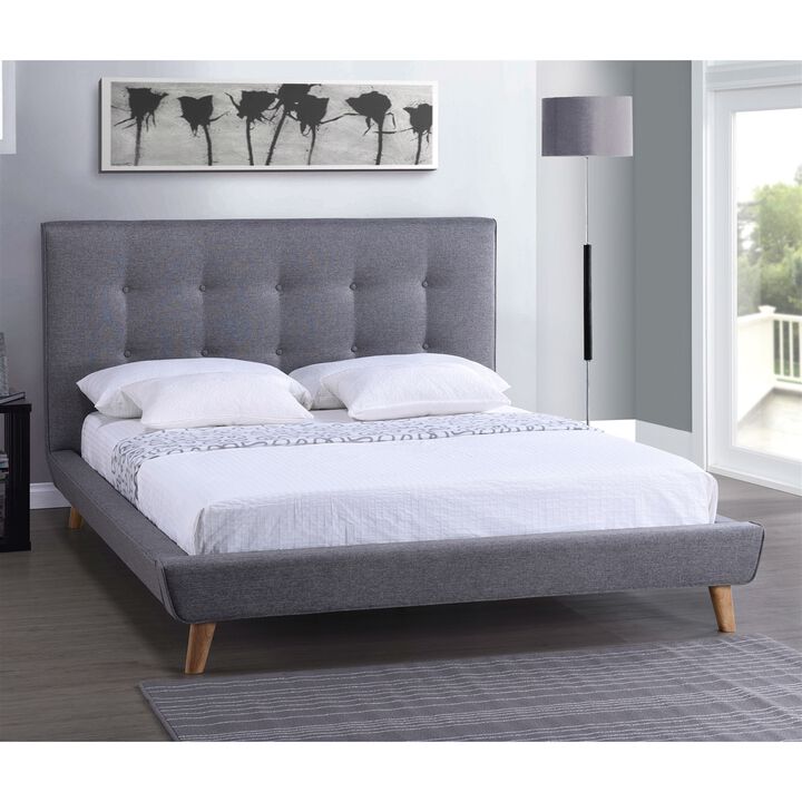 Hivvago Full Modern Grey Linen Upholstered Platform Bed with Button Tufted Headboard