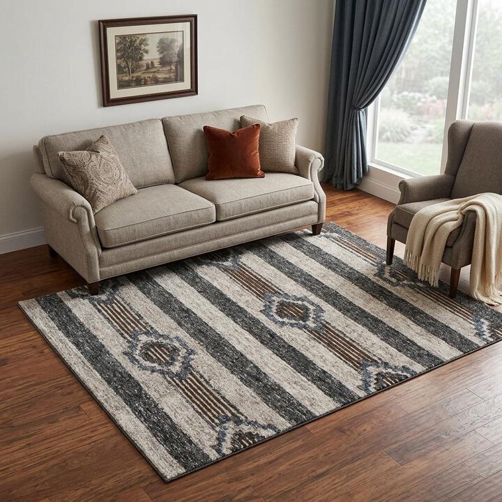 HomeRoots 5' X 8' Beige Abstract Geometric Hand Tufted Non Skid Area Rug
