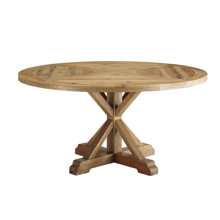 Modway - Stitch 59" Round Pine Wood Dining Table Brown