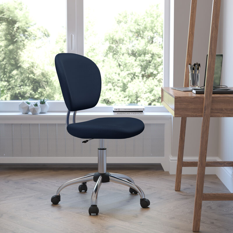 Beverly Mid-Back Navy Mesh Padded Swivel Task Office Chair with Chrome Base image number 1