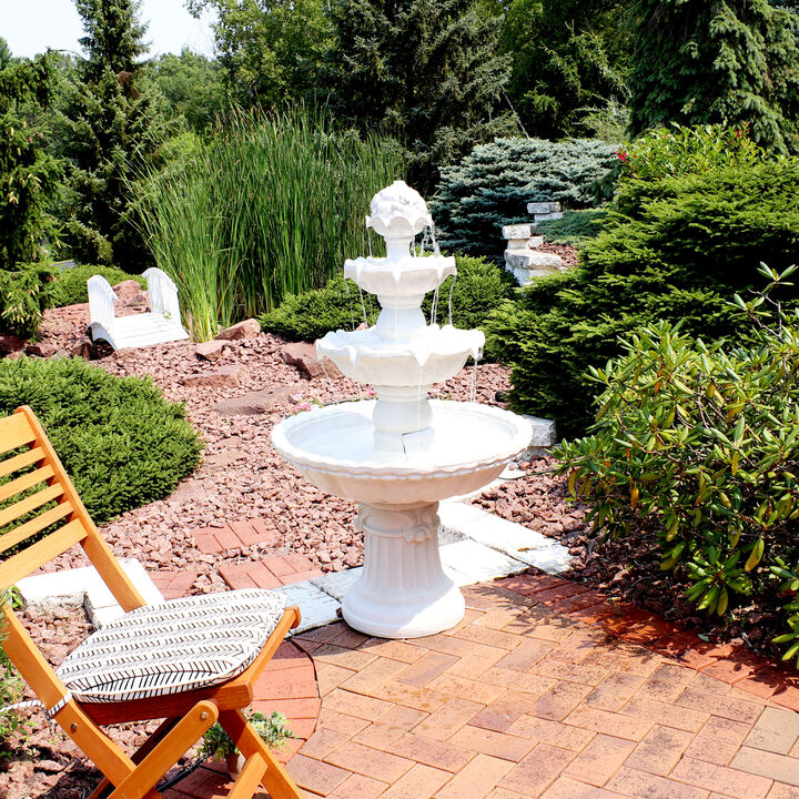 Sunnydaze Fruit Top Fiberglass Outdoor 3-Tier Water Fountain - White