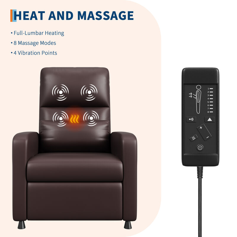 PU Leather Power Recliner Chair with Massage and Heat for Living Room, Outdoor Relax, Brown image number 6