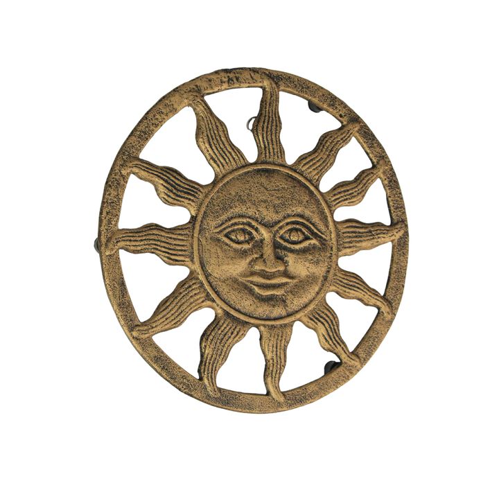 Cast Iron Sun Face Trivet &ndash; Distressed Gold Finish, Heat-Resistant Kitchen Decor