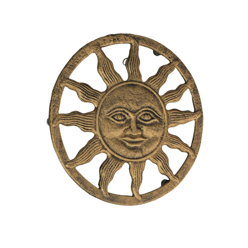 Cast Iron Sun Face Trivet &ndash; Distressed Gold Finish, Heat-Resistant Kitchen Decor image number 1