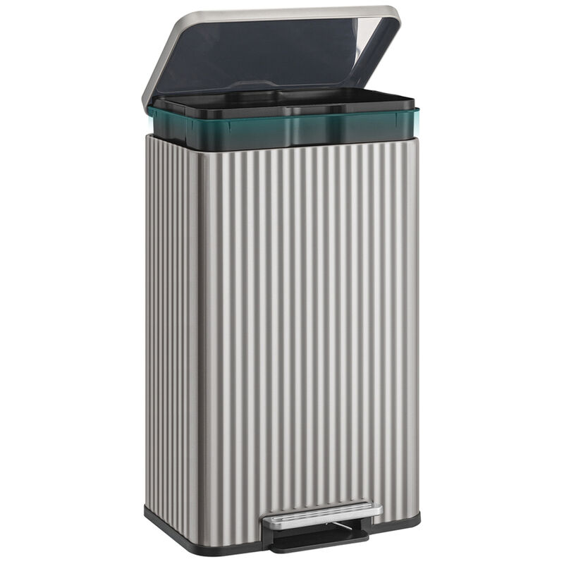 50 Liter Stainless Steel Trash Can with Lid Removable Inner Bucket image number 0