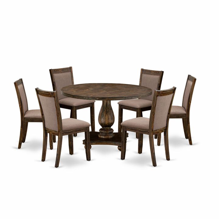 East West Furniture I2MZ7-748 7Pc Dining Set - Round Table and 6 Parson Chairs - Distressed Jacobean Color