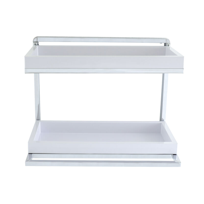 Wall Mount 2-Tier Chrome Shelving Unit with Towel Rack and 2 White Removable Trays