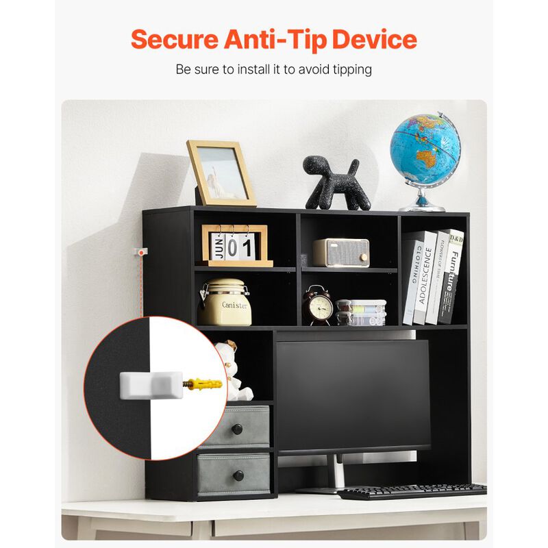 3-Tier Desktop Bookshelf Organizer with Fabric Drawers for Office Home image number 4