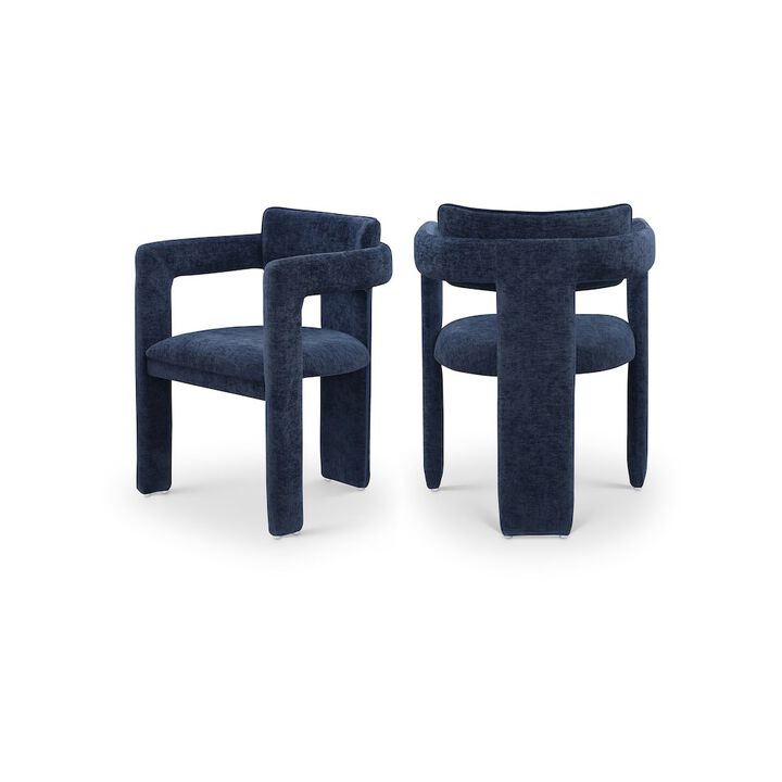 Meridian Furniture Brenda Navy Chenille Fabric Dining Chair, Set of 2