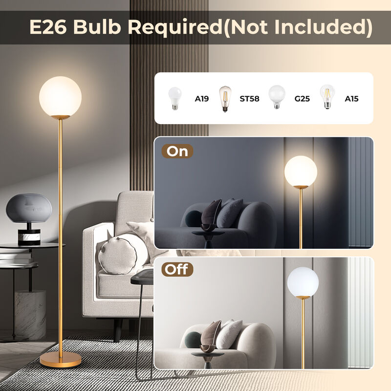 Modern Glass Globe Floor Lamp, LED Standing Lamp with Glass Shade-Golden image number 4