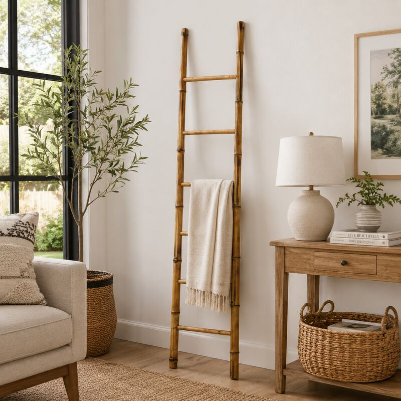 Natural Bamboo Ladder, Decorative and Utility Leaning Rack, 86 Inch Brown image number 8