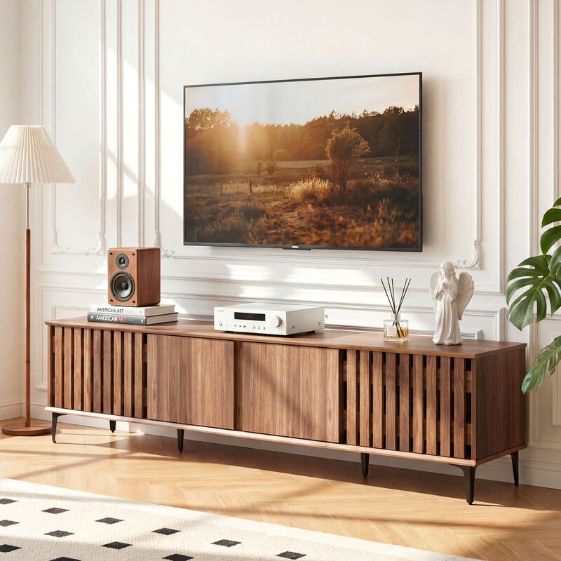 Mid Century Modern TV Stand with 4 Storage Cabinets for Living Room image number 4
