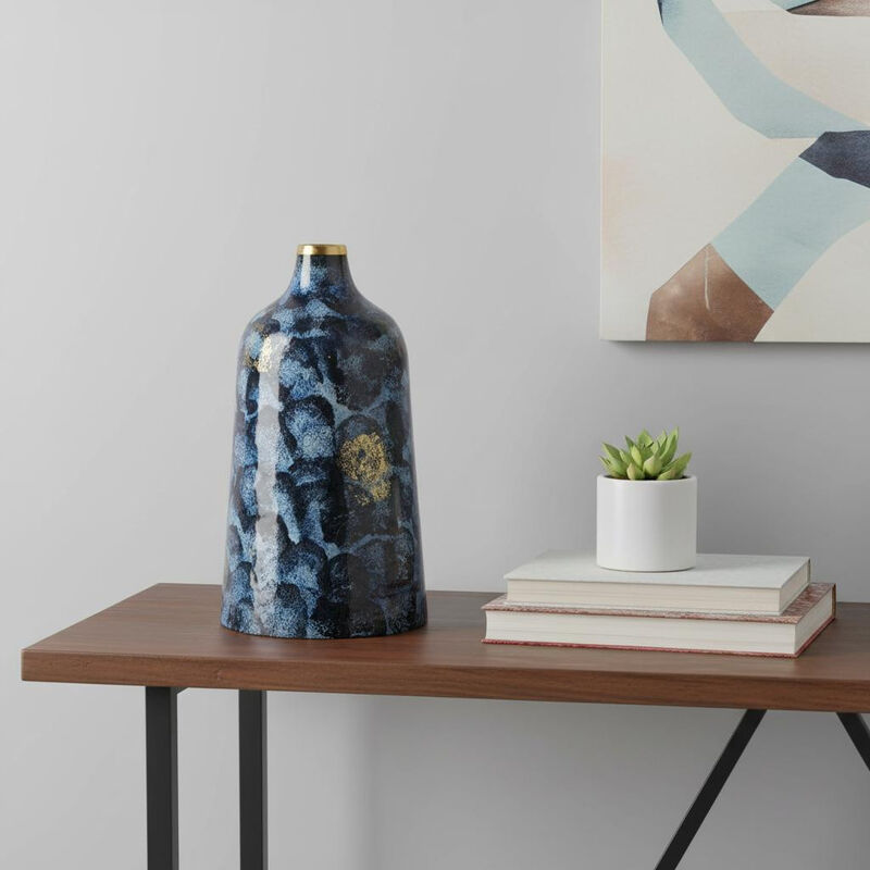 HomeRoots 12" Blue And Gold Abstract Bud Glass Table Vase image number 1