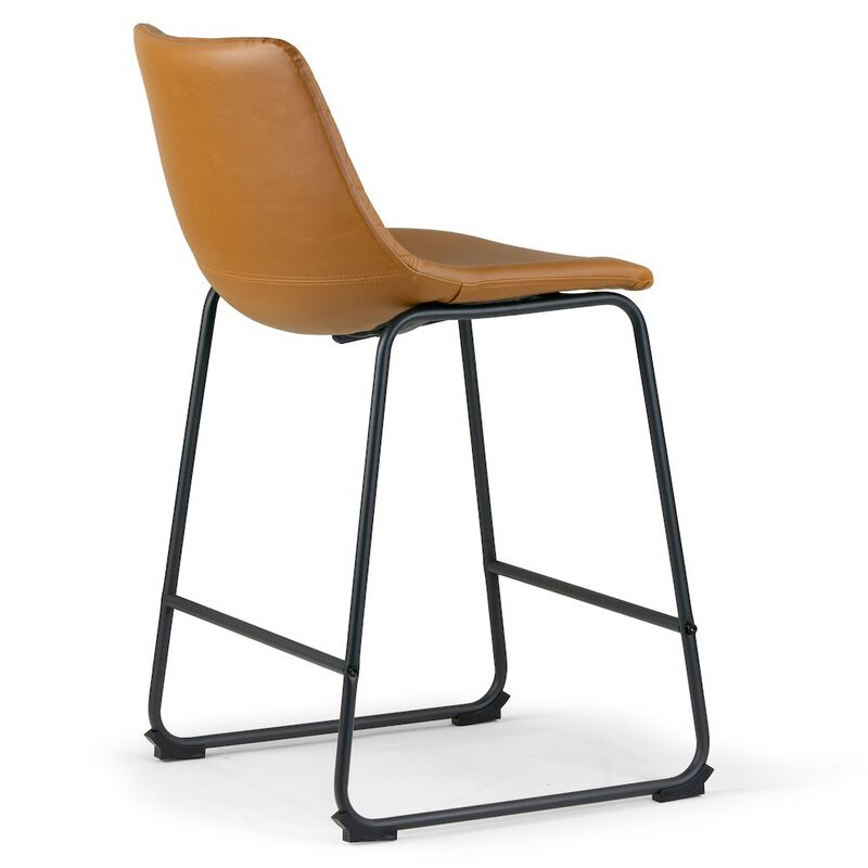 Glamour Home Set of 2 Iron Frame Cappuccino Brown Faux Leather Counter Stool Stitching