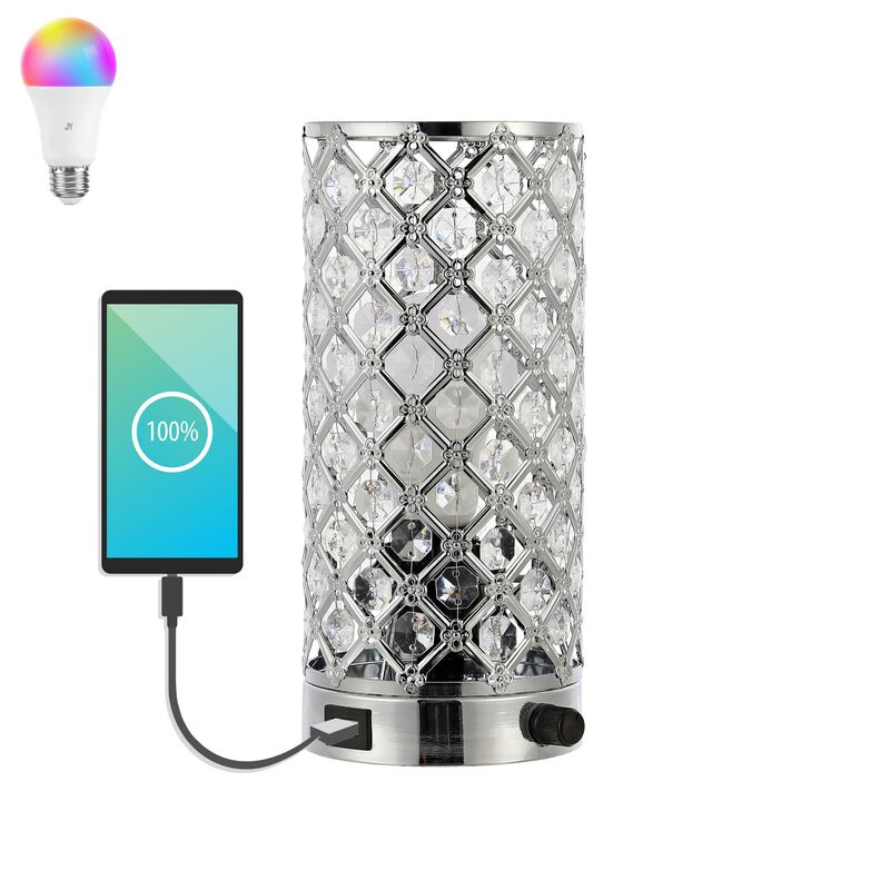 Lucie Mid-Century Modern Iron/Acrylic LED Mini Uplight Table Lamp with USB Charging Port and Smart Bulb