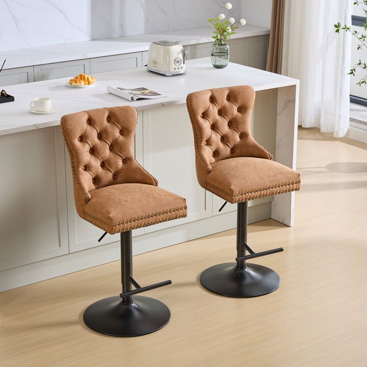 Tufted Retro Adjustable Swivel Bar Stools, Set of 2, Counter Height Chairs