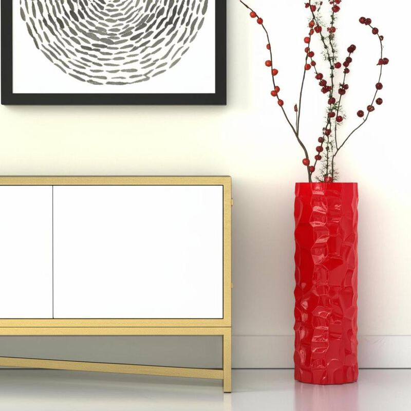 Hivvago 36 Inch Red Faceted Geometric Resin Floor Vase