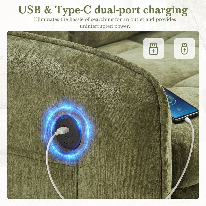 Whisen 3-in-1 Sleeper Chair Bed, 80" Extra Long Pull-Out, Storage & USB, Chenille Sofa Bed image number 7