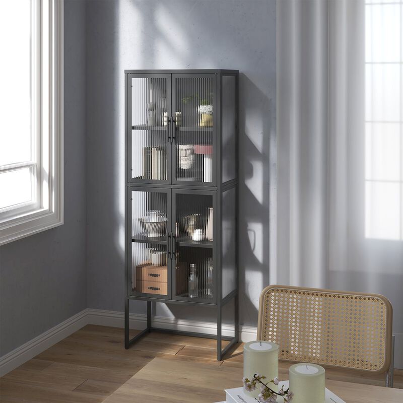 Glamour Home Benvolio 65.35-inch Black Four Door Storage Cabinet with Fluted Clear Doors