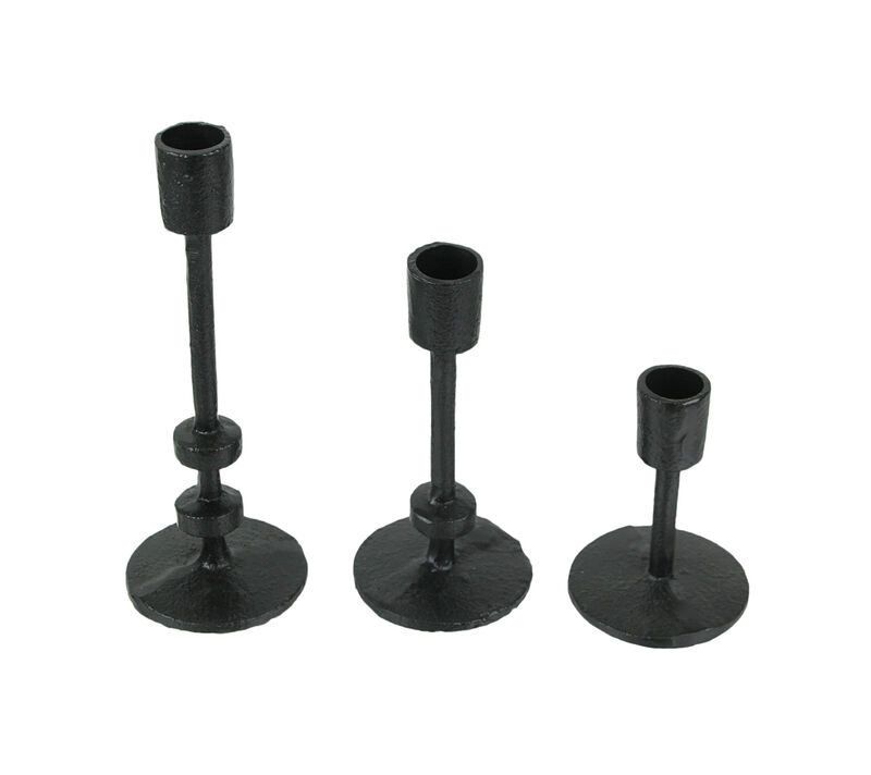 Set of 3 Mid-Century Modern Style Black Cast Iron Metal Taper Candle Holder image number 0