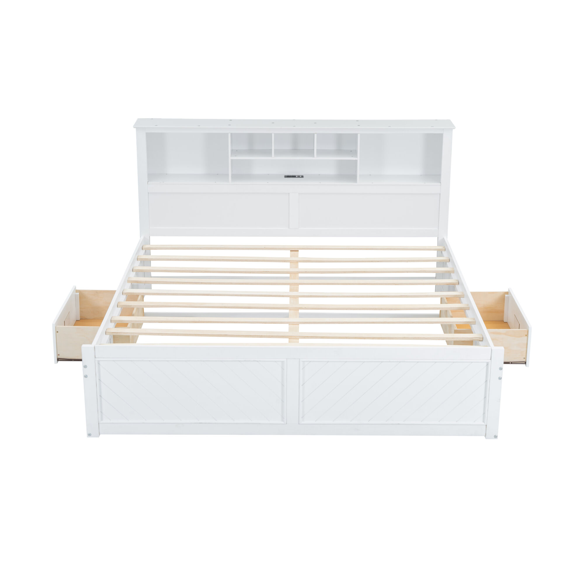 Whisen King Size Wood Platform Bed with Multi-storage Headboard