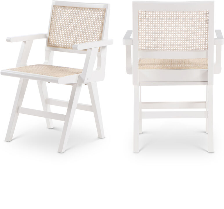 Meridian Furniture Preston White Wood Dining Arm Chair, Set of 2