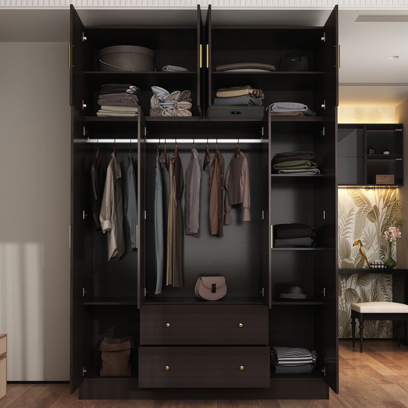 FUFU&GAGA Elegant Wardrobe with Mirror, Adjustable Shelves, and Spacious Drawers (63" W x 19.7" D x 94.5" H),Dark Brown image number 2
