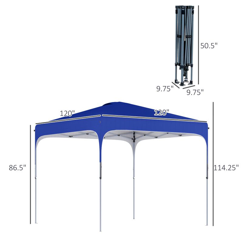10' x 10' Pop Up Canopy with Adjustable Height, Foldable Gazebo Tent with Carry Bag with Wheels and 4 Leg Weight Bags for Outdoor, Blue