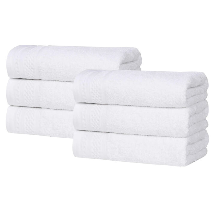Set of 6 Cotton Waffle Border Hand Towels, Soft Absorbent Quick Dry Towels for Bathroom
