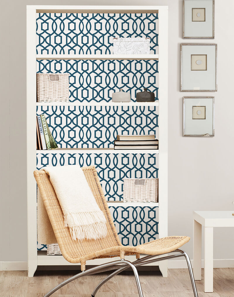 Navy Grand Trellis Peel & Stick Wallpaper image number 5